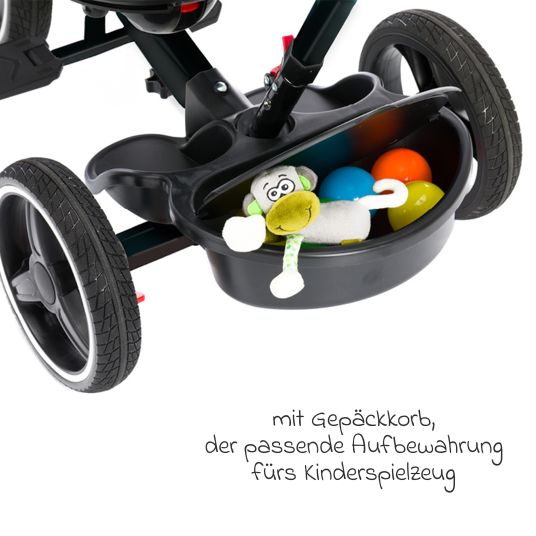 Fillikid Dreirad Niki 360 mit drehbarem Sitz, höhenverstellbare Schiebestange, Sonnendach, Freilauf & Ablagekorb Schwarz Grün