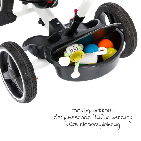 Fillikid Dreirad Niki 360 mit drehbarem Sitz, höhenverstellbare Schiebestange, Sonnendach, Freilauf & Ablagekorb Weiß Grau