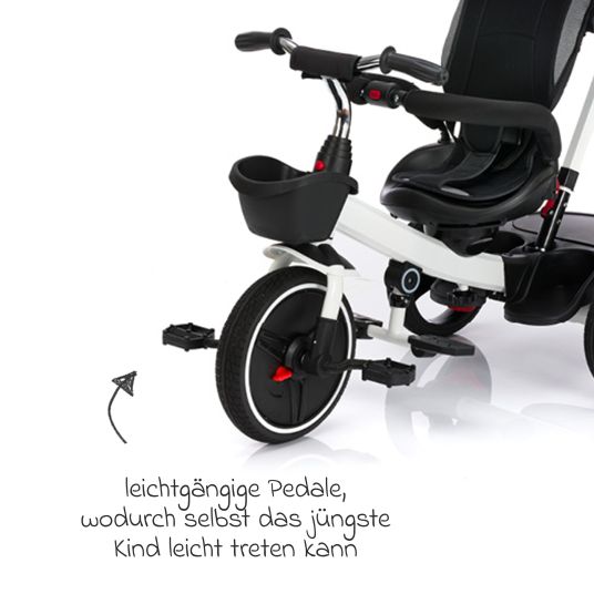 Fillikid Niki 360 tricycle with swivel seat, height-adjustable push bar, sun canopy, freewheel & storage basket White Grey