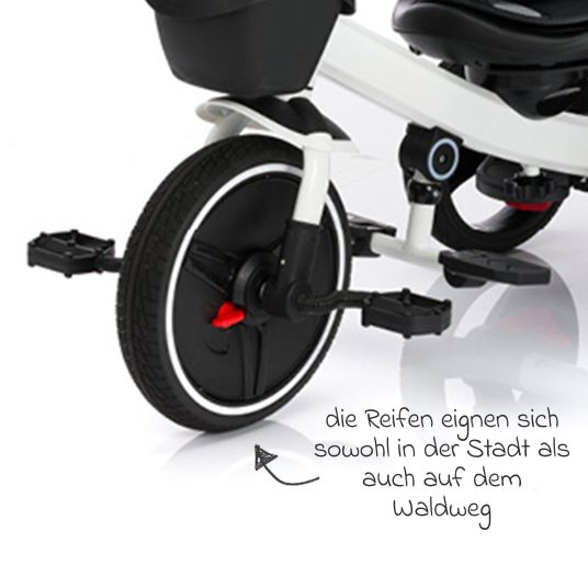 Fillikid Triciclo Niki 360 con sedile girevole, maniglione regolabile in altezza, tettuccio parasole, ruota libera e cestino portaoggetti Bianco Grigio
