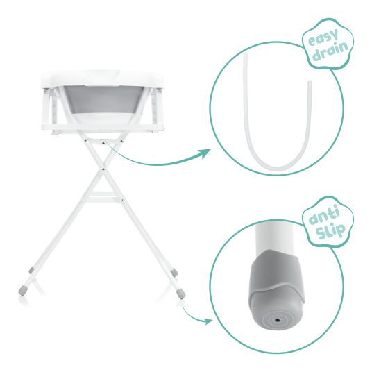 Fillikid Faltbare Baby-Badewanne mit integriertem Thermometer & Gestell - Grau Weiß