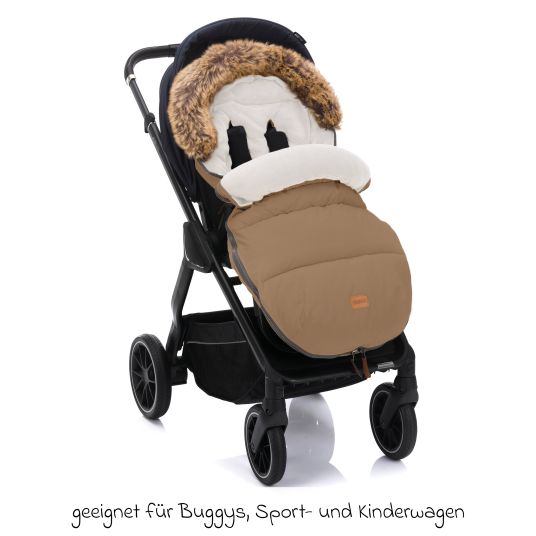 Fillikid Manaslu fleece footmuff with fur collar for buggy, baby carriage and baby carriage - Toffee