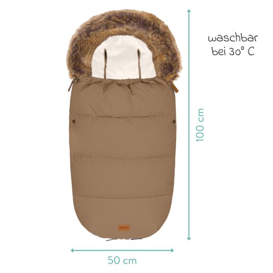 Fillikid Manaslu fleece footmuff with fur collar for buggy, baby carriage and baby carriage - Toffee