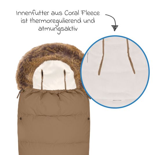 Fillikid Manaslu fleece footmuff with fur collar for buggy, baby carriage and baby carriage - Toffee