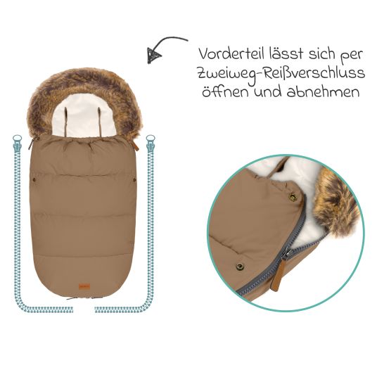 Fillikid Manaslu fleece footmuff with fur collar for buggy, baby carriage and baby carriage - Toffee