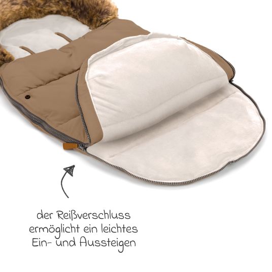 Fillikid Fleece-Fußsack Manaslu mit Fellkragen für Buggy, Sport- und Kinderwagen - Toffee