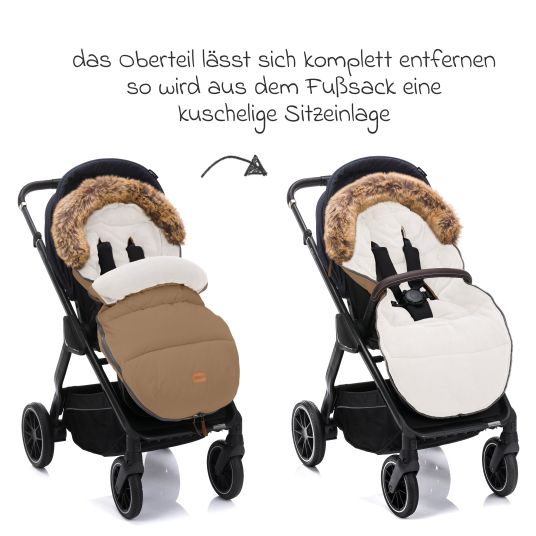 Fillikid Fleece-Fußsack Manaslu mit Fellkragen für Buggy, Sport- und Kinderwagen - Toffee