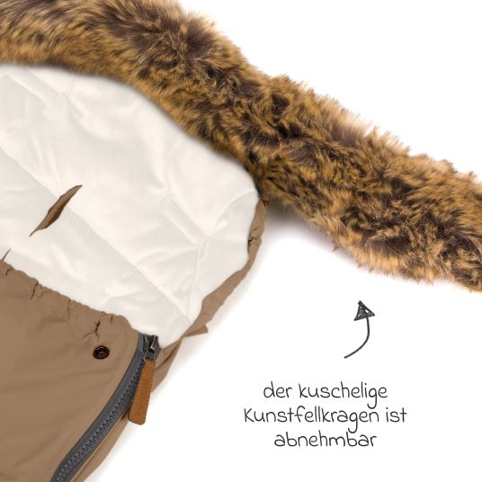 Fillikid Manaslu fleece footmuff with fur collar for buggy, baby carriage and baby carriage - Toffee