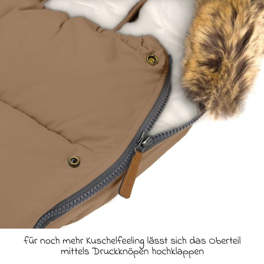 Fillikid Manaslu fleece footmuff with fur collar for buggy, baby carriage and baby carriage - Toffee