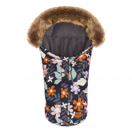 Fillikid Fleece-Fußsack mit Fellkragen Lhotse für Babyschale und Babywanne - Blumen
