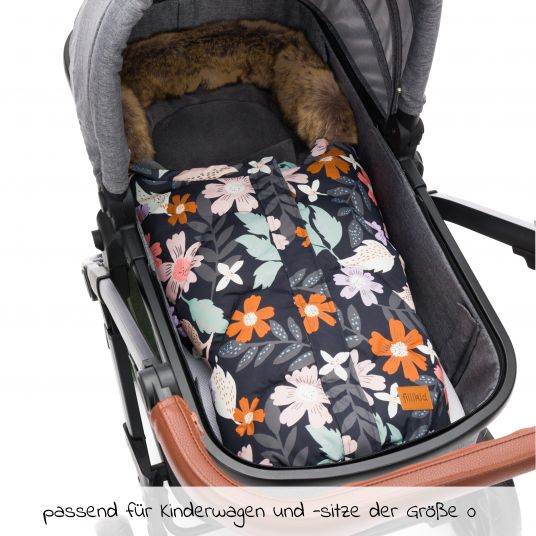 Fillikid Fleece footmuff with fur collar Lhotse for baby car seat and baby bath - flowers