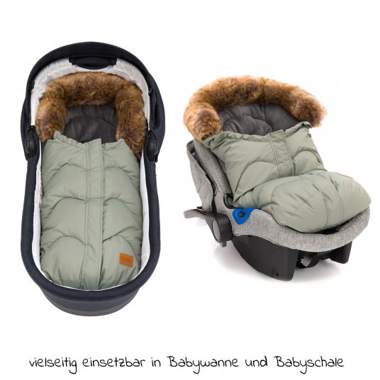 Fillikid Fleece footmuff with fur collar Lhotse for baby car seat and baby bath - sage