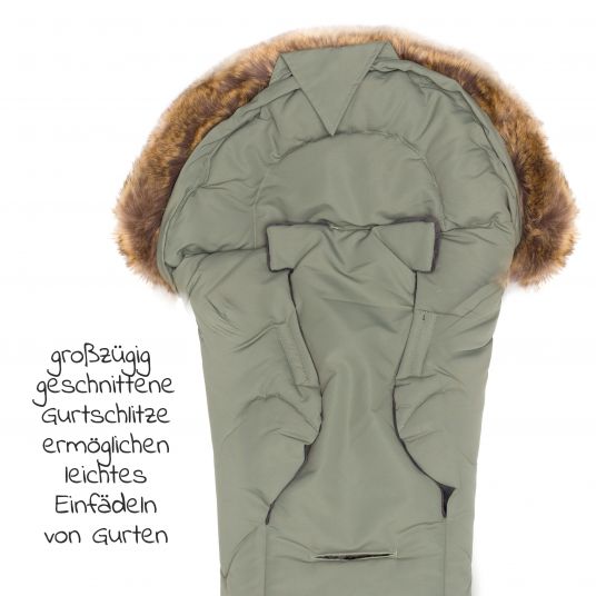 Fillikid Fleece-Fußsack mit Fellkragen Lhotse für Babyschale und Babywanne - Salbei