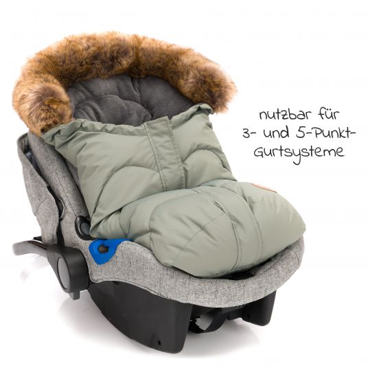 Fillikid Fleece footmuff with fur collar Lhotse for baby car seat and baby bath - sage