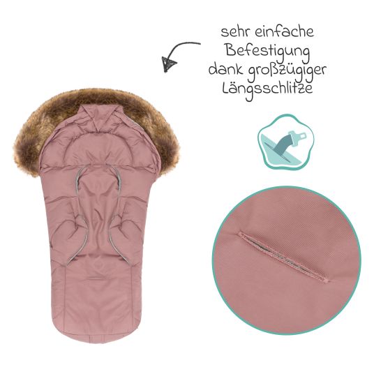 Fillikid Fleece-Fußsack mit Fellkragen Lhotse für Babyschalen und Babywannen - Rosa