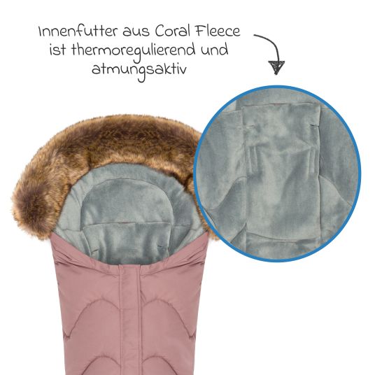 Fillikid Fleece-Fußsack mit Fellkragen Lhotse für Babyschalen und Babywannen - Rosa