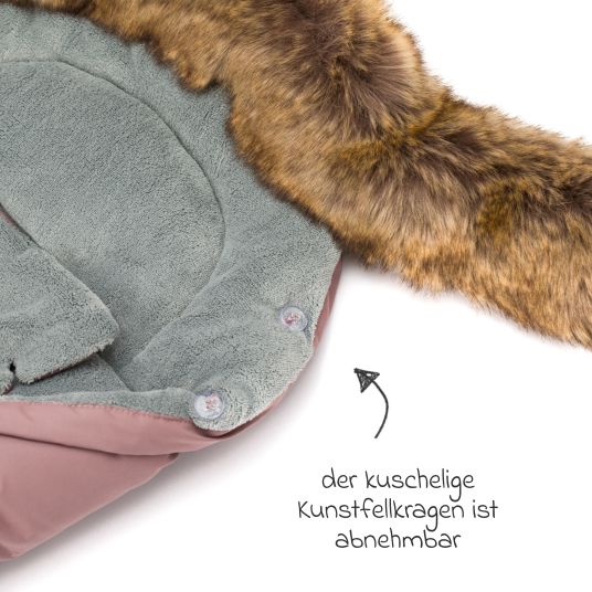 Fillikid Fleece-Fußsack mit Fellkragen Lhotse für Babyschalen und Babywannen - Rosa