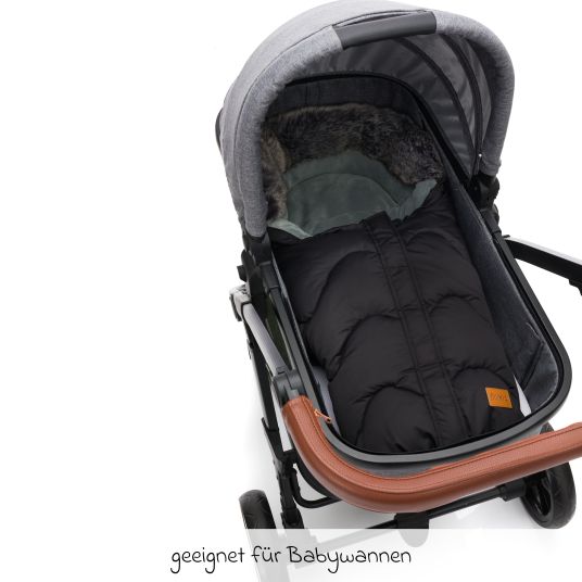 Fillikid Fleece-Fußsack mit Fellkragen Lhotse für Babyschalen und Babywannen - Schwarz