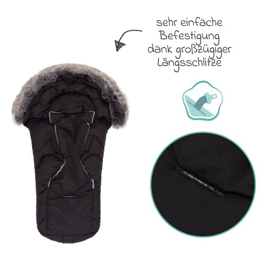 Fillikid Fleece-Fußsack mit Fellkragen Lhotse für Babyschalen und Babywannen - Schwarz