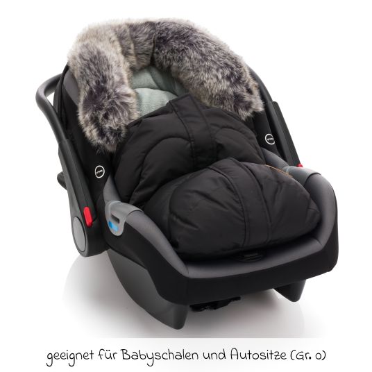 Fillikid Fleece-Fußsack mit Fellkragen Lhotse für Babyschalen und Babywannen - Schwarz