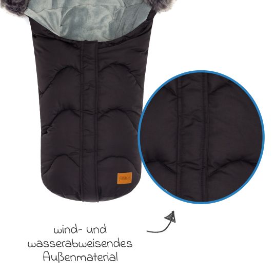 Fillikid Fleece-Fußsack mit Fellkragen Lhotse für Babyschalen und Babywannen - Schwarz