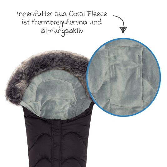 Fillikid Fleece-Fußsack mit Fellkragen Lhotse für Babyschalen und Babywannen - Schwarz