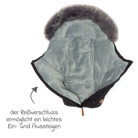 Fillikid Fleece-Fußsack mit Fellkragen Lhotse für Babyschalen und Babywannen - Schwarz