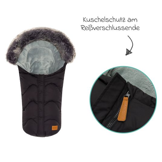 Fillikid Fleece-Fußsack mit Fellkragen Lhotse für Babyschalen und Babywannen - Schwarz