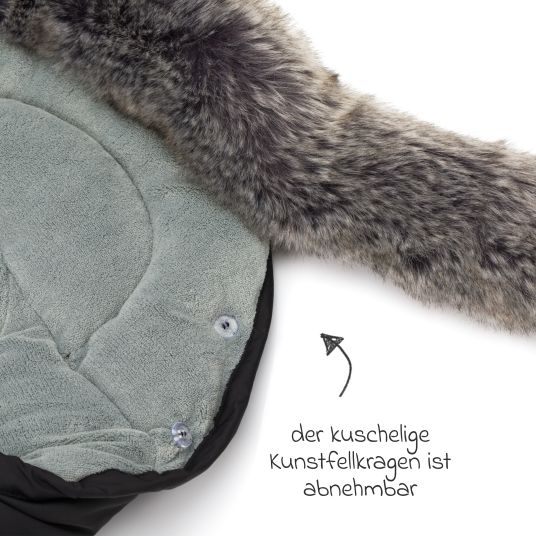 Fillikid Fleece-Fußsack mit Fellkragen Lhotse für Babyschalen und Babywannen - Schwarz