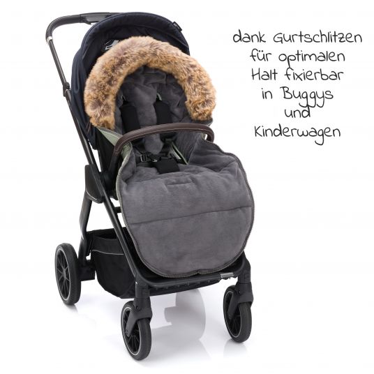 Fillikid Fleece footmuff with fur collar Manaslu - sage