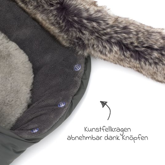 Fillikid Mavensi fleece footmuff with lambskin insert and fur collar for buggies, baby carriages and baby carriages - gray