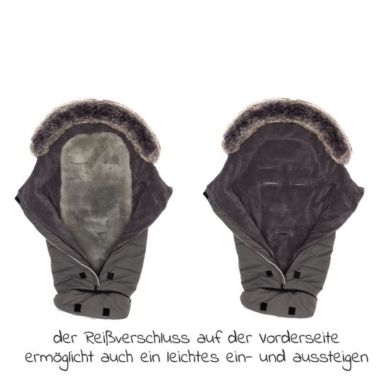 Fillikid Fleece-Fußsack mit Lammfelleinlage Mavensi mit Fellkragen für Buggy, Sport- und Kinderwagen - Grau