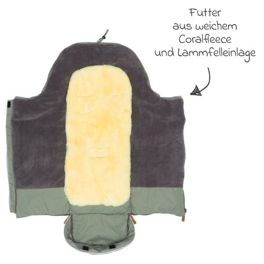 Fillikid Fleece-Fußsack Nanga mit Lammfellauflage für Buggy, Sport- und Kinderwagen - Salbei