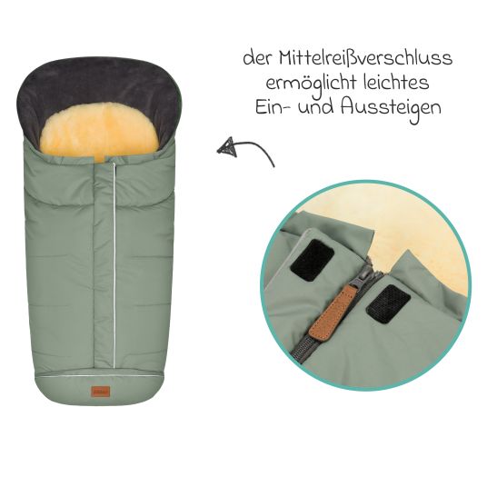 Fillikid Fleece-Fußsack Nanga mit Lammfellauflage für Buggy, Sport- und Kinderwagen - Salbei