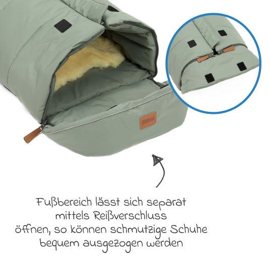 Fillikid Fleece-Fußsack Nanga mit Lammfellauflage für Buggy, Sport- und Kinderwagen - Salbei