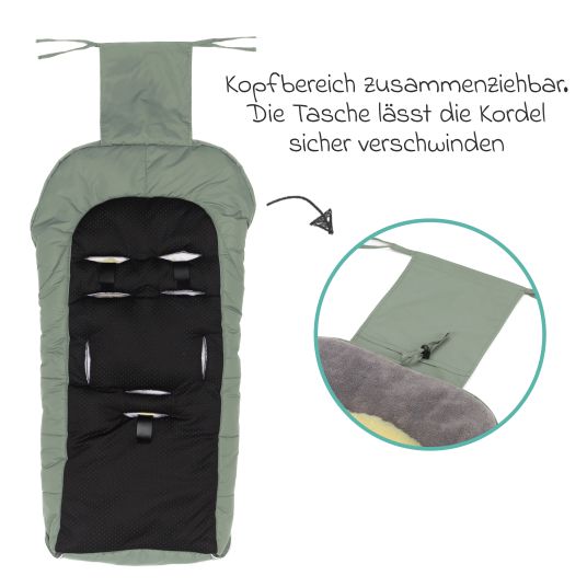 Fillikid Fleece-Fußsack Nanga mit Lammfellauflage für Buggy, Sport- und Kinderwagen - Salbei