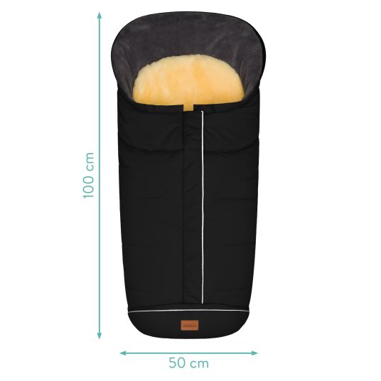 Fillikid Fleece-Fußsack Nanga mit Lammfellauflage für Buggy, Sport- und Kinderwagen - Schwarz