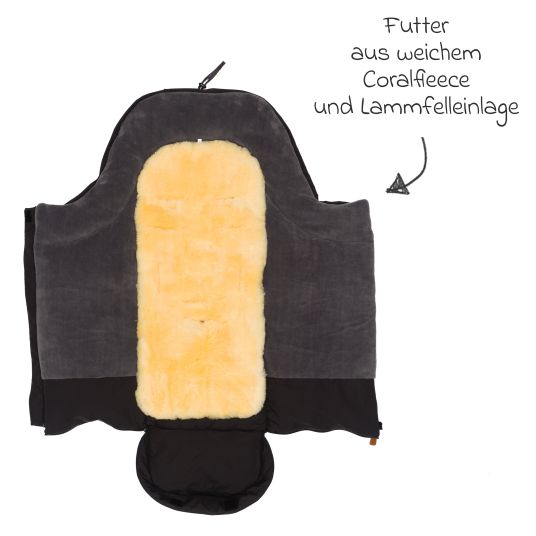 Fillikid Fleece-Fußsack Nanga mit Lammfellauflage für Buggy, Sport- und Kinderwagen - Schwarz