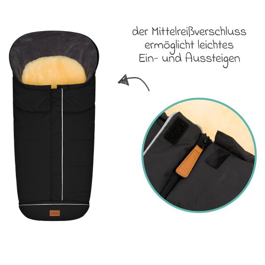 Fillikid Fleece-Fußsack Nanga mit Lammfellauflage für Buggy, Sport- und Kinderwagen - Schwarz