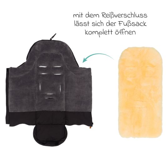 Fillikid Fleece-Fußsack Nanga mit Lammfellauflage für Buggy, Sport- und Kinderwagen - Schwarz