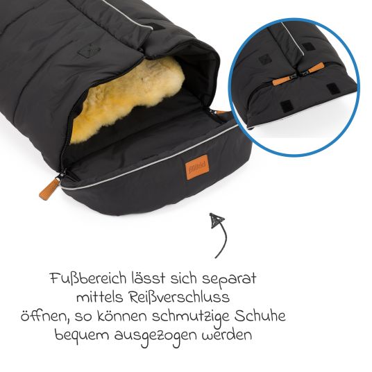 Fillikid Fleece-Fußsack Nanga mit Lammfellauflage für Buggy, Sport- und Kinderwagen - Schwarz