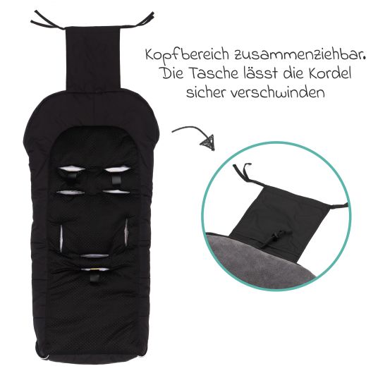 Fillikid Fleece-Fußsack Nanga mit Lammfellauflage für Buggy, Sport- und Kinderwagen - Schwarz