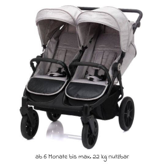 Fillikid Sibling & twin stroller Duette up to 22 kg with reclining position & articulated push bar - gray