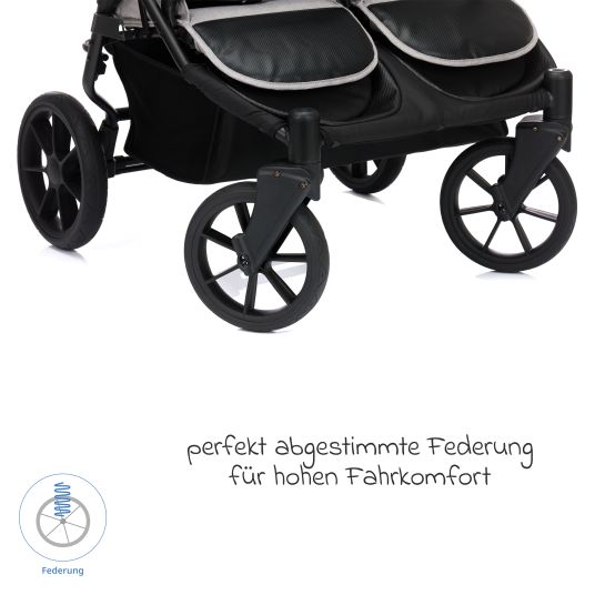 Fillikid Sibling & twin stroller Duette up to 22 kg with reclining position & articulated push bar - gray