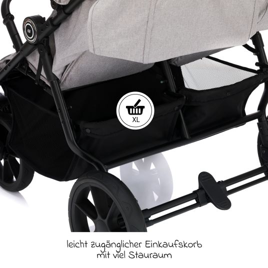 Fillikid Sibling & twin stroller Duette up to 22 kg with reclining position & articulated push bar - gray