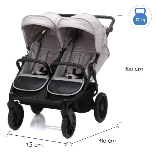 Fillikid Sibling & twin stroller Duette up to 22 kg with reclining position & articulated push bar - gray