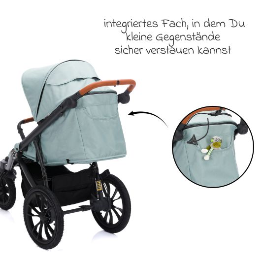 Fillikid Jogger & Sportwagen Run bis 22 kg belastbar mit Lufträder, Knickschieber, Liegeposition & Handbremse - Salbei Melange