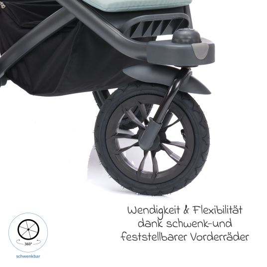 Fillikid Jogger & Sportwagen Run bis 22 kg belastbar mit Lufträder, Knickschieber, Liegeposition & Handbremse - Salbei Melange