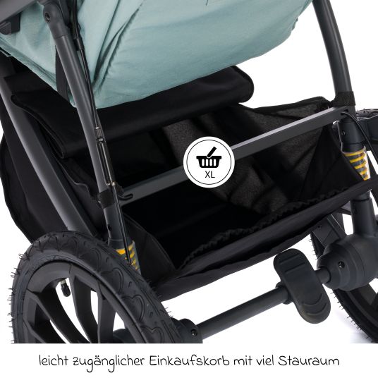 Fillikid Jogger & Sportwagen Run bis 22 kg belastbar mit Lufträder, Knickschieber, Liegeposition & Handbremse - Salbei Melange