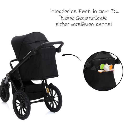 Fillikid Jogger & Sportwagen Run bis 22 kg belastbar mit Lufträder, Knickschieber, Liegeposition & Handbremse - Schwarz Melange